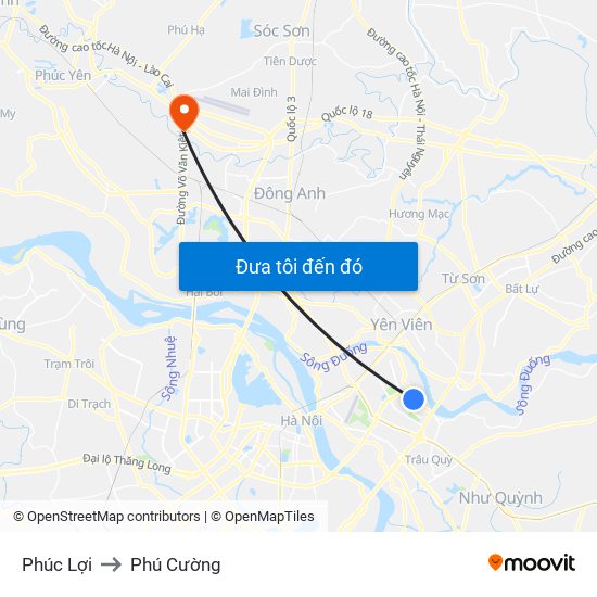 Phúc Lợi to Phú Cường map