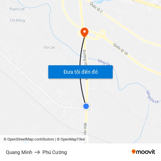 Quang Minh to Phú Cường map
