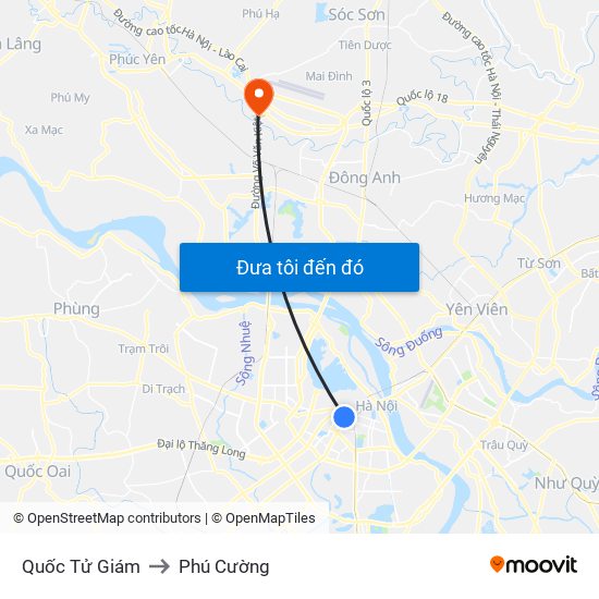 Quốc Tử Giám to Phú Cường map