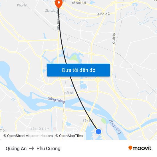 Quảng An to Phú Cường map