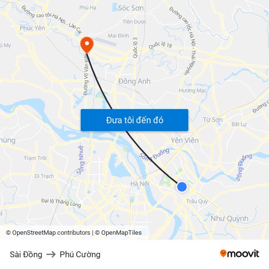 Sài Đồng to Phú Cường map