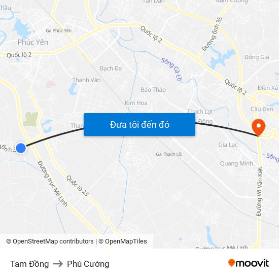 Tam Đồng to Phú Cường map