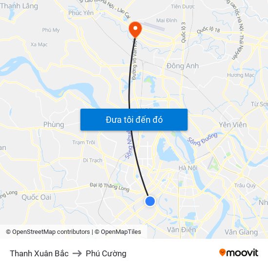 Thanh Xuân Bắc to Phú Cường map