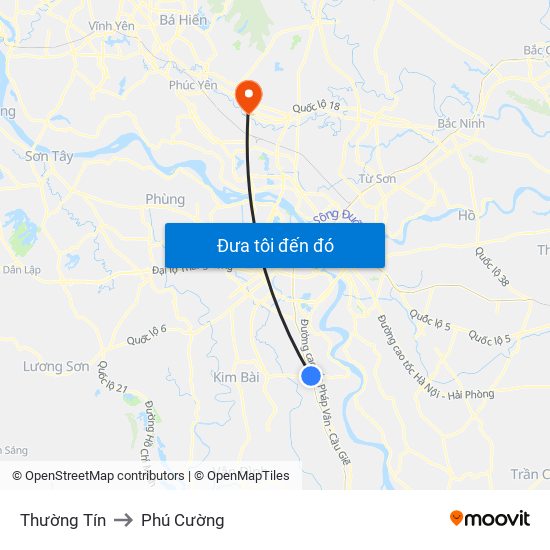 Thường Tín to Phú Cường map