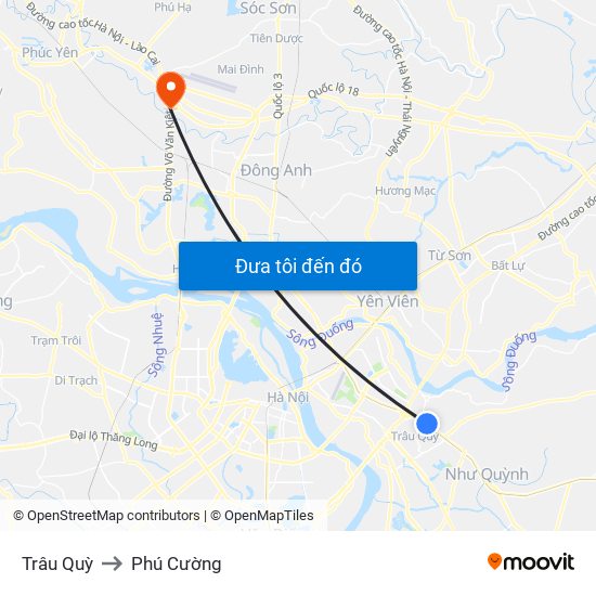 Trâu Quỳ to Phú Cường map