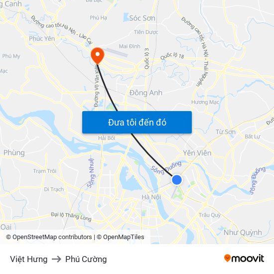 Việt Hưng to Phú Cường map