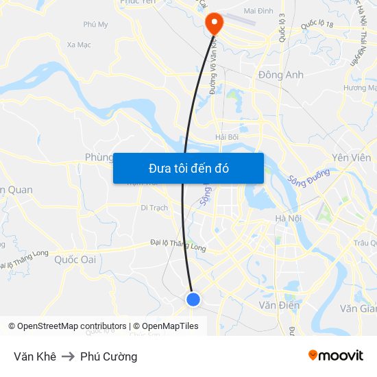 Văn Khê to Phú Cường map