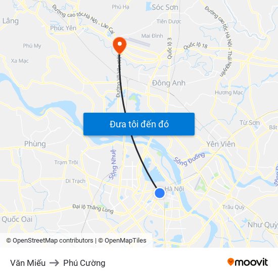 Văn Miếu to Phú Cường map
