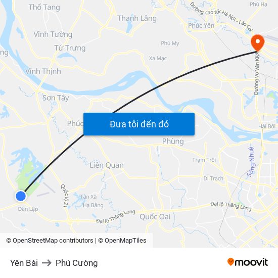 Yên Bài to Phú Cường map