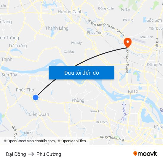 Đại Đồng to Phú Cường map