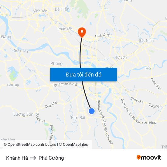 Khánh Hà to Phú Cường map