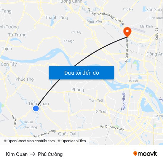 Kim Quan to Phú Cường map