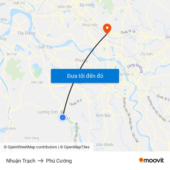 Nhuận Trạch to Phú Cường map