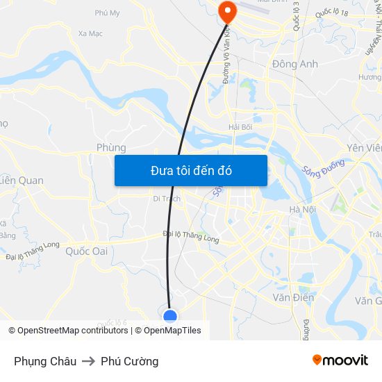 Phụng Châu to Phú Cường map