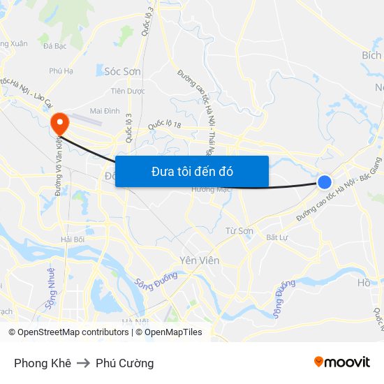 Phong Khê to Phú Cường map