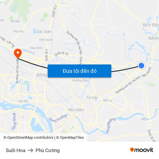 Suối Hoa to Phú Cường map