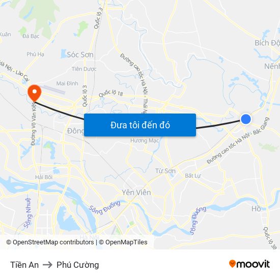 Tiền An to Phú Cường map