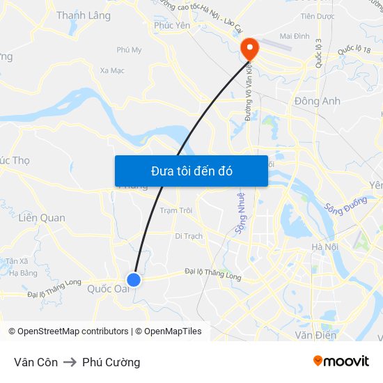 Vân Côn to Phú Cường map