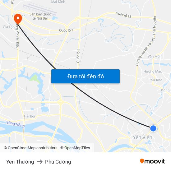 Yên Thường to Phú Cường map