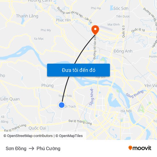 Sơn Đồng to Phú Cường map