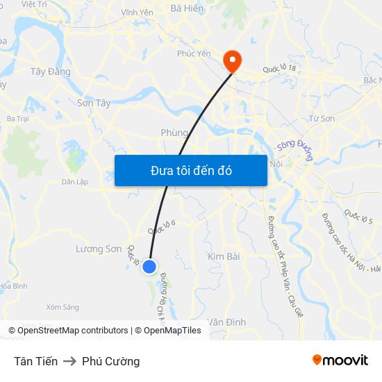 Tân Tiến to Phú Cường map