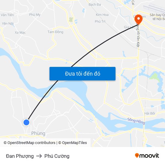 Đan Phượng to Phú Cường map
