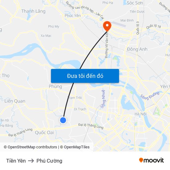 Tiền Yên to Phú Cường map