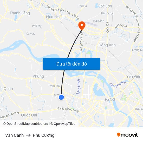 Vân Canh to Phú Cường map