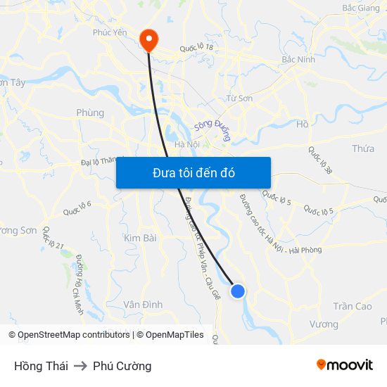 Hồng Thái to Phú Cường map