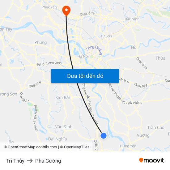 Tri Thủy to Phú Cường map