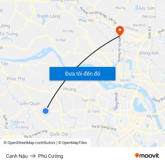 Canh Nậu to Phú Cường map