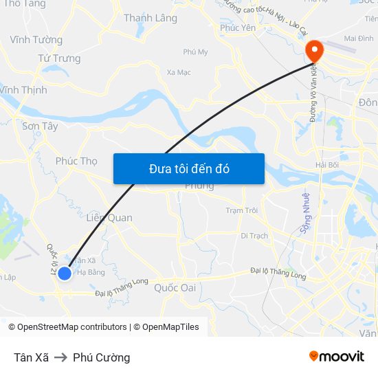 Tân Xã to Phú Cường map