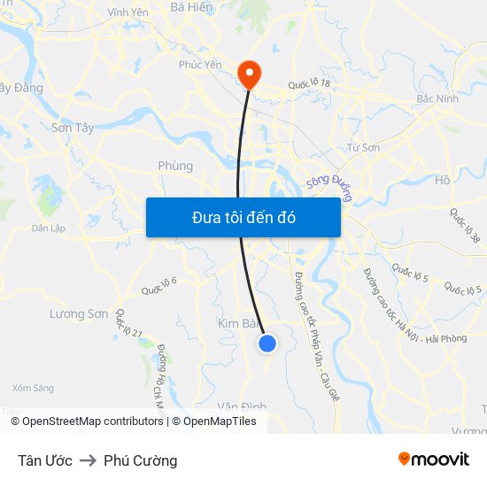 Tân Ước to Phú Cường map