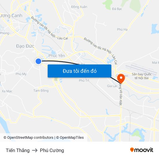 Tiến Thắng to Phú Cường map