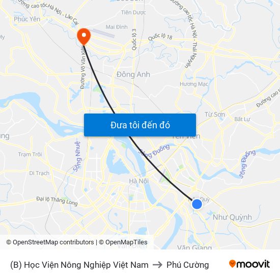 (B) Học Viện Nông Nghiệp Việt Nam to Phú Cường map