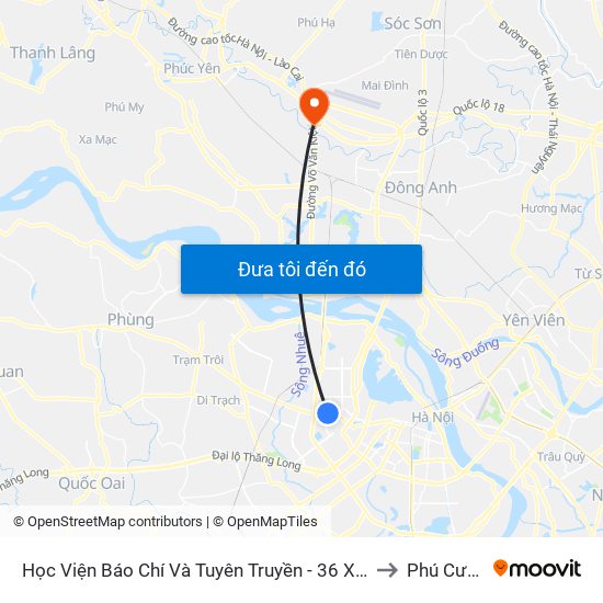 Học Viện Báo Chí Và Tuyên Truyền - 36 Xuân Thủy to Phú Cường map