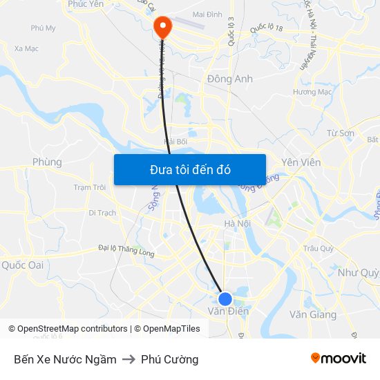 Bến Xe Nước Ngầm to Phú Cường map