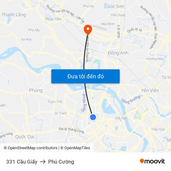 331 Cầu Giấy to Phú Cường map