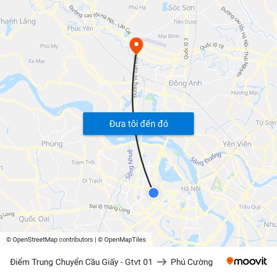 Điểm Trung Chuyển Cầu Giấy - Gtvt 01 to Phú Cường map
