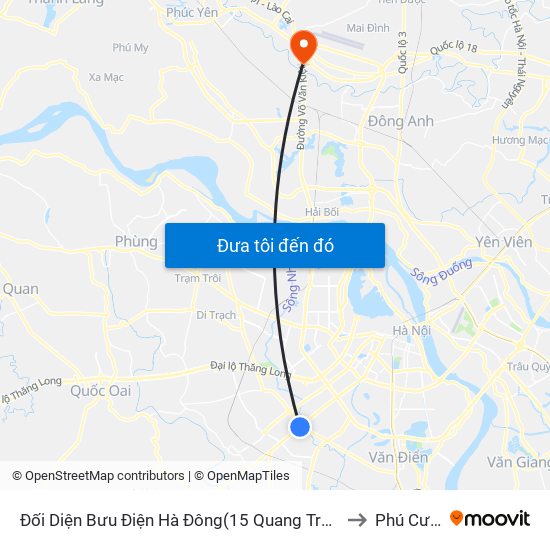 Đối Diện Bưu Điện Hà Đông(15 Quang Trung Hà Đông) to Phú Cường map