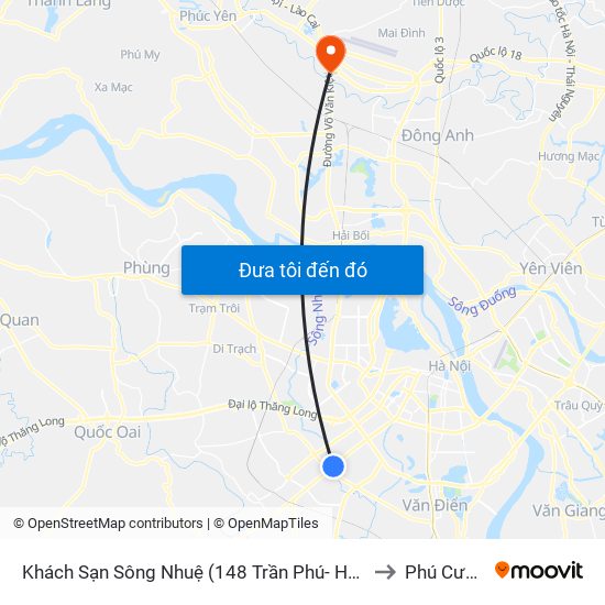 Khách Sạn Sông Nhuệ (148 Trần Phú- Hà Đông) to Phú Cường map