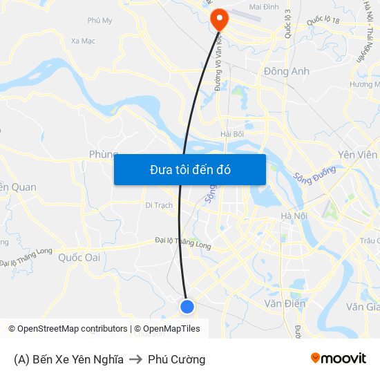 (A) Bến Xe Yên Nghĩa to Phú Cường map
