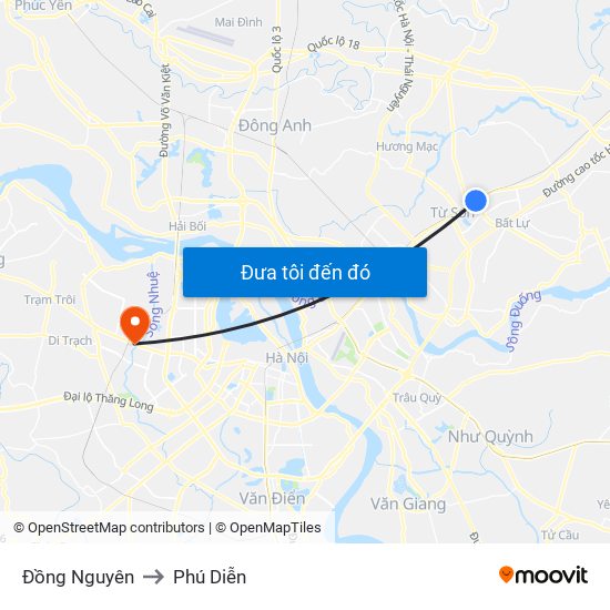 Đồng Nguyên to Phú Diễn map