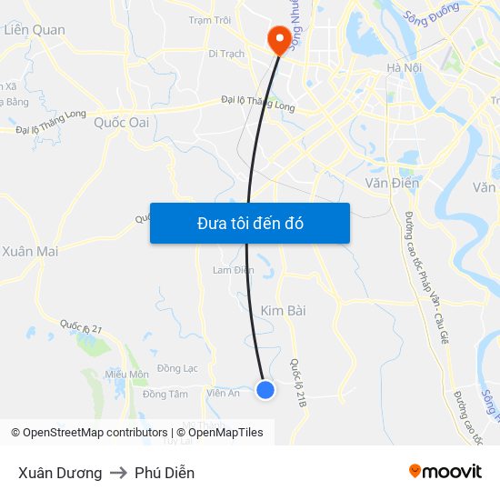 Xuân Dương to Phú Diễn map