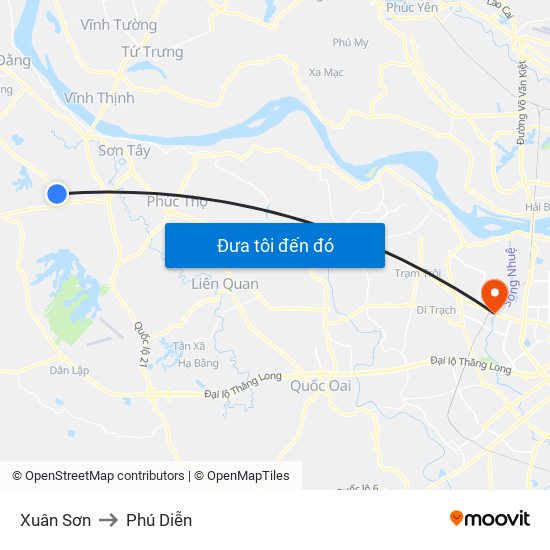Xuân Sơn to Phú Diễn map