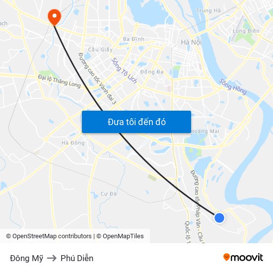 Đông Mỹ to Phú Diễn map