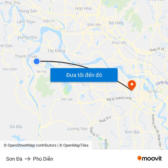 Sơn Đà to Phú Diễn map