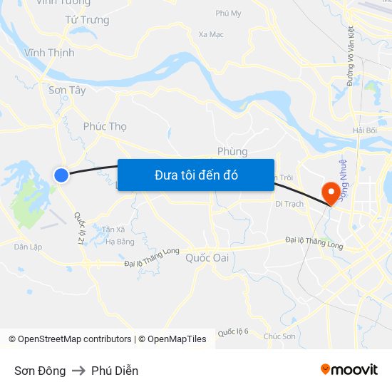 Sơn Đông to Phú Diễn map