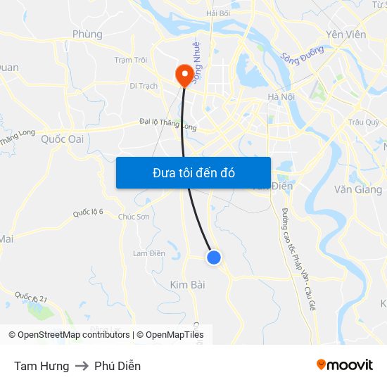 Tam Hưng to Phú Diễn map