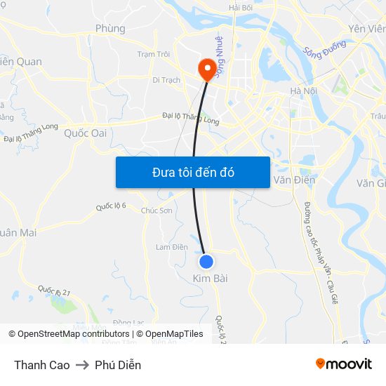 Thanh Cao to Phú Diễn map
